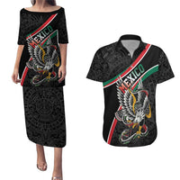 Mexico Eagle Spirit Personalized Couples Matching Puletasi and Hawaiian Shirt Ancient Aztec Pattern - Wonder Print Shop