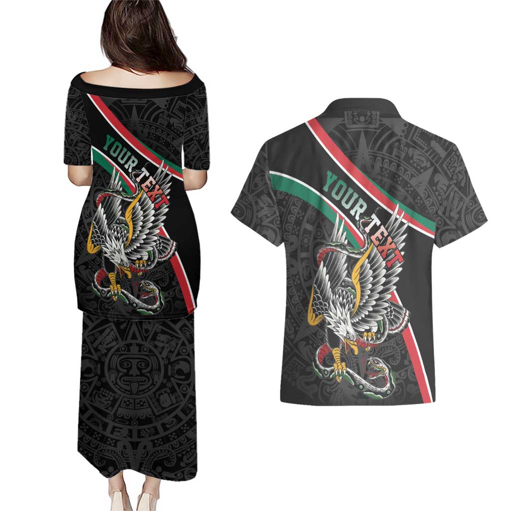Mexico Eagle Spirit Personalized Couples Matching Puletasi and Hawaiian Shirt Ancient Aztec Pattern - Wonder Print Shop