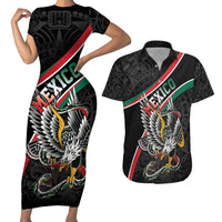 Mexico Eagle Spirit Personalized Couples Matching Short Sleeve Bodycon Dress and Hawaiian Shirt Ancient Aztec Pattern - Wonder Print Shop