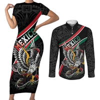 Mexico Eagle Spirit Personalized Couples Matching Short Sleeve Bodycon Dress and Long Sleeve Button Shirt Ancient Aztec Pattern - Wonder Print Shop