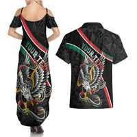 Mexico Eagle Spirit Personalized Couples Matching Summer Maxi Dress and Hawaiian Shirt Ancient Aztec Pattern - Wonder Print Shop