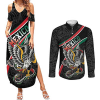 Mexico Eagle Spirit Personalized Couples Matching Summer Maxi Dress and Long Sleeve Button Shirt Ancient Aztec Pattern - Wonder Print Shop