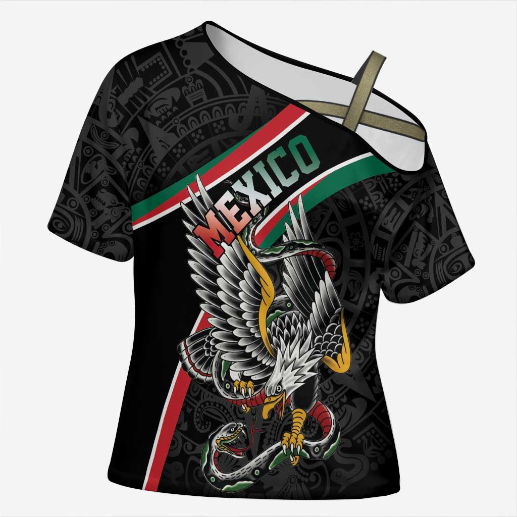Mexico Eagle Spirit Personalized Cross Shoulder Shirt Ancient Aztec Pattern - Wonder Print Shop