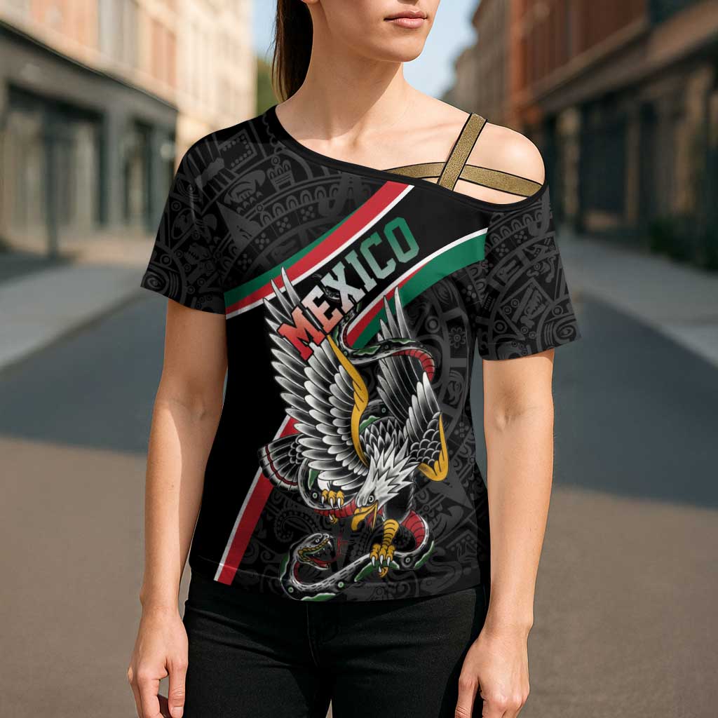 Mexico Eagle Spirit Personalized Cross Shoulder Shirt Ancient Aztec Pattern - Wonder Print Shop