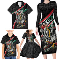 Mexico Eagle Spirit Personalized Family Matching Long Sleeve Bodycon Dress and Hawaiian Shirt Ancient Aztec Pattern - Wonder Print Shop