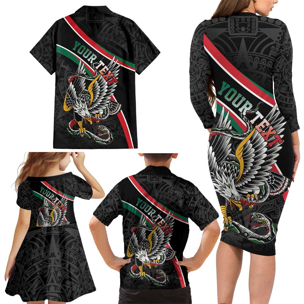 Mexico Eagle Spirit Personalized Family Matching Long Sleeve Bodycon Dress and Hawaiian Shirt Ancient Aztec Pattern - Wonder Print Shop