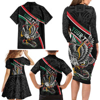 Mexico Eagle Spirit Personalized Family Matching Long Sleeve Bodycon Dress and Hawaiian Shirt Ancient Aztec Pattern - Wonder Print Shop