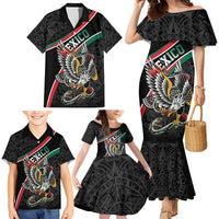 Mexico Eagle Spirit Personalized Family Matching Mermaid Dress and Hawaiian Shirt Ancient Aztec Pattern - Wonder Print Shop