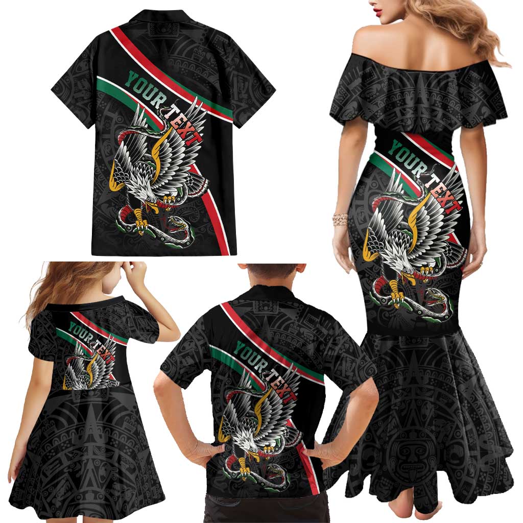 Mexico Eagle Spirit Personalized Family Matching Mermaid Dress and Hawaiian Shirt Ancient Aztec Pattern - Wonder Print Shop