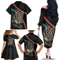 Mexico Eagle Spirit Personalized Family Matching Off The Shoulder Long Sleeve Dress and Hawaiian Shirt Ancient Aztec Pattern - Wonder Print Shop