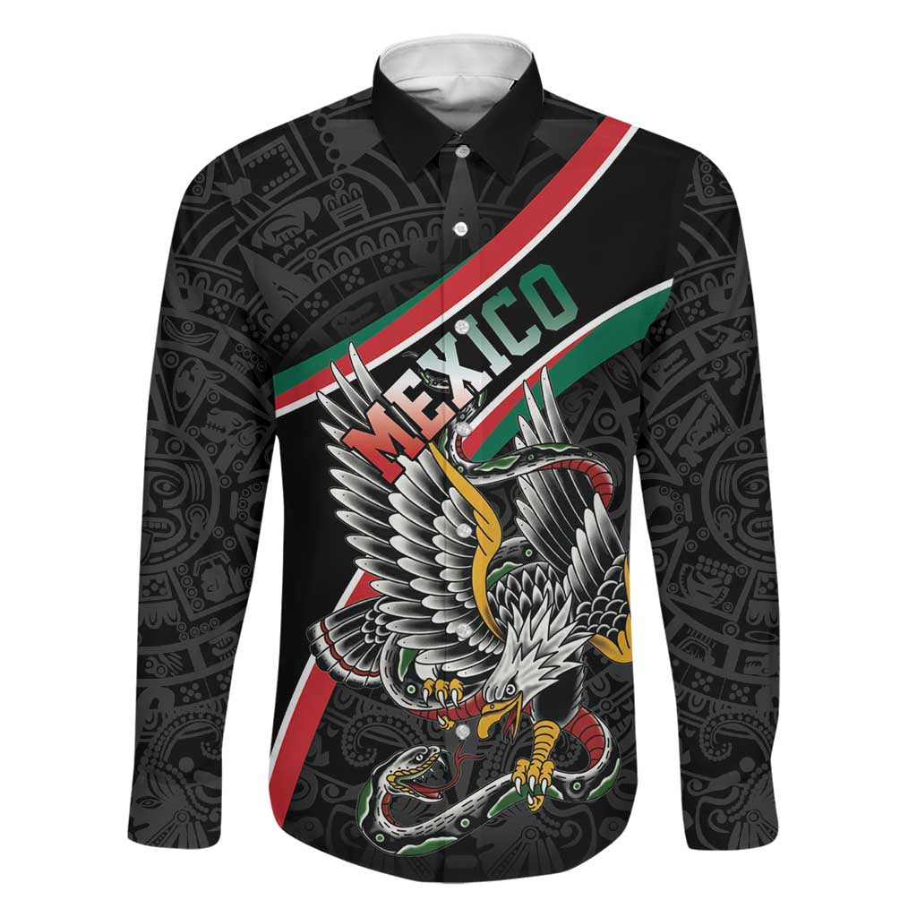 Mexico Eagle Spirit Personalized Family Matching Off The Shoulder Long Sleeve Dress and Hawaiian Shirt Ancient Aztec Pattern - Wonder Print Shop