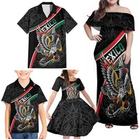 Mexico Eagle Spirit Personalized Family Matching Off Shoulder Maxi Dress and Hawaiian Shirt Ancient Aztec Pattern - Wonder Print Shop