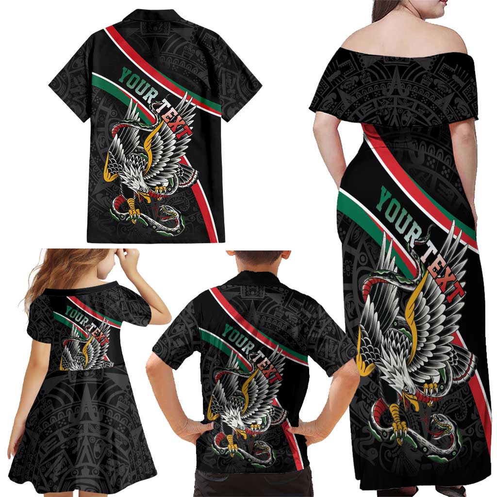 Mexico Eagle Spirit Personalized Family Matching Off Shoulder Maxi Dress and Hawaiian Shirt Ancient Aztec Pattern - Wonder Print Shop