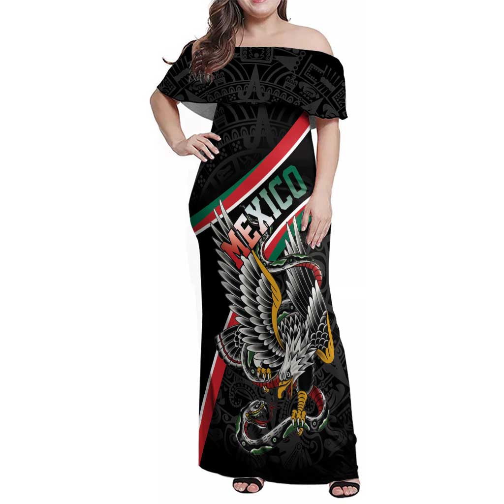 Mexico Eagle Spirit Personalized Family Matching Off Shoulder Maxi Dress and Hawaiian Shirt Ancient Aztec Pattern - Wonder Print Shop