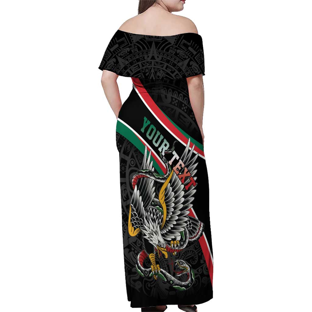 Mexico Eagle Spirit Personalized Family Matching Off Shoulder Maxi Dress and Hawaiian Shirt Ancient Aztec Pattern - Wonder Print Shop