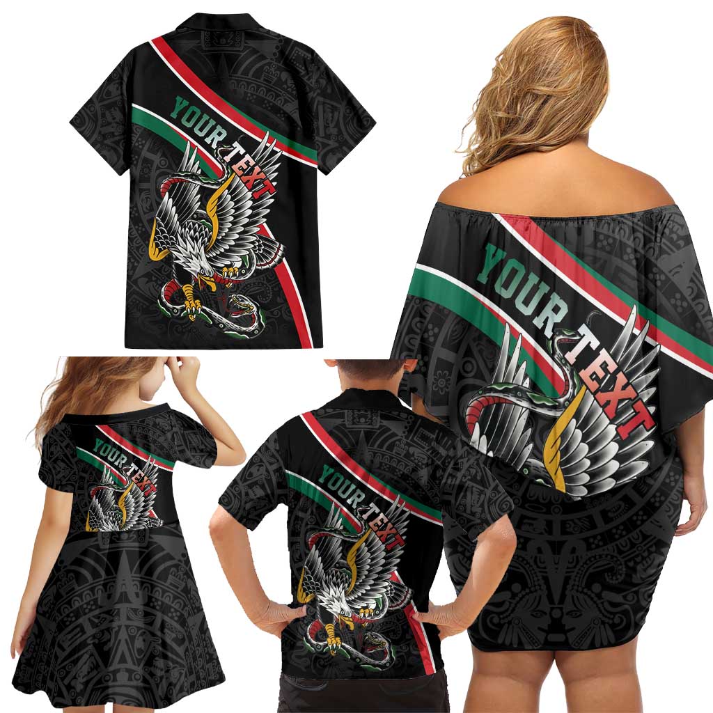 Mexico Eagle Spirit Personalized Family Matching Off Shoulder Short Dress and Hawaiian Shirt Ancient Aztec Pattern - Wonder Print Shop
