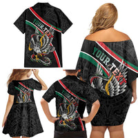 Mexico Eagle Spirit Personalized Family Matching Off Shoulder Short Dress and Hawaiian Shirt Ancient Aztec Pattern - Wonder Print Shop