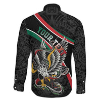 Mexico Eagle Spirit Personalized Family Matching Off Shoulder Short Dress and Hawaiian Shirt Ancient Aztec Pattern - Wonder Print Shop