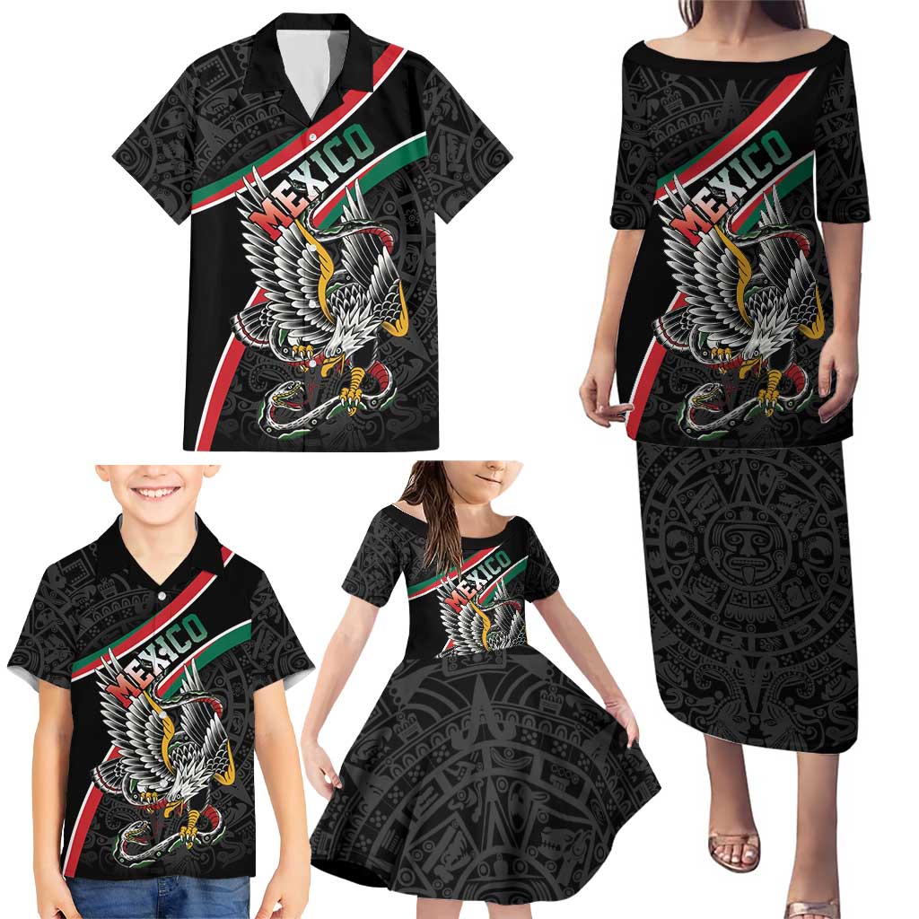 Mexico Eagle Spirit Personalized Family Matching Puletasi and Hawaiian Shirt Ancient Aztec Pattern - Wonder Print Shop