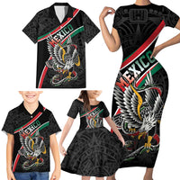 Mexico Eagle Spirit Personalized Family Matching Short Sleeve Bodycon Dress and Hawaiian Shirt Ancient Aztec Pattern - Wonder Print Shop
