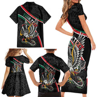 Mexico Eagle Spirit Personalized Family Matching Short Sleeve Bodycon Dress and Hawaiian Shirt Ancient Aztec Pattern - Wonder Print Shop