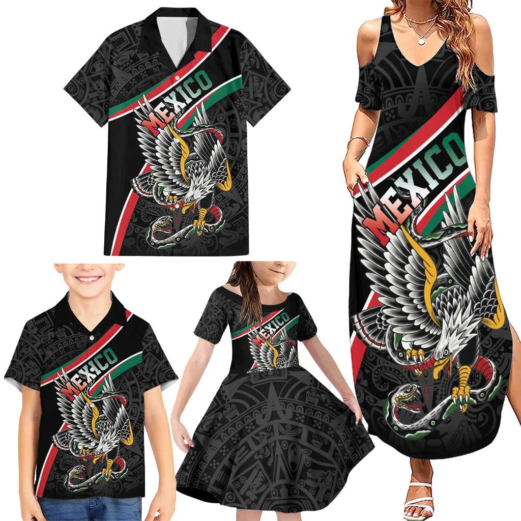 Mexico Eagle Spirit Personalized Family Matching Summer Maxi Dress and Hawaiian Shirt Ancient Aztec Pattern - Wonder Print Shop