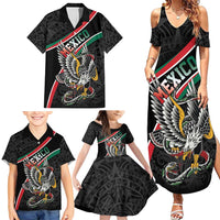 Mexico Eagle Spirit Personalized Family Matching Summer Maxi Dress and Hawaiian Shirt Ancient Aztec Pattern - Wonder Print Shop