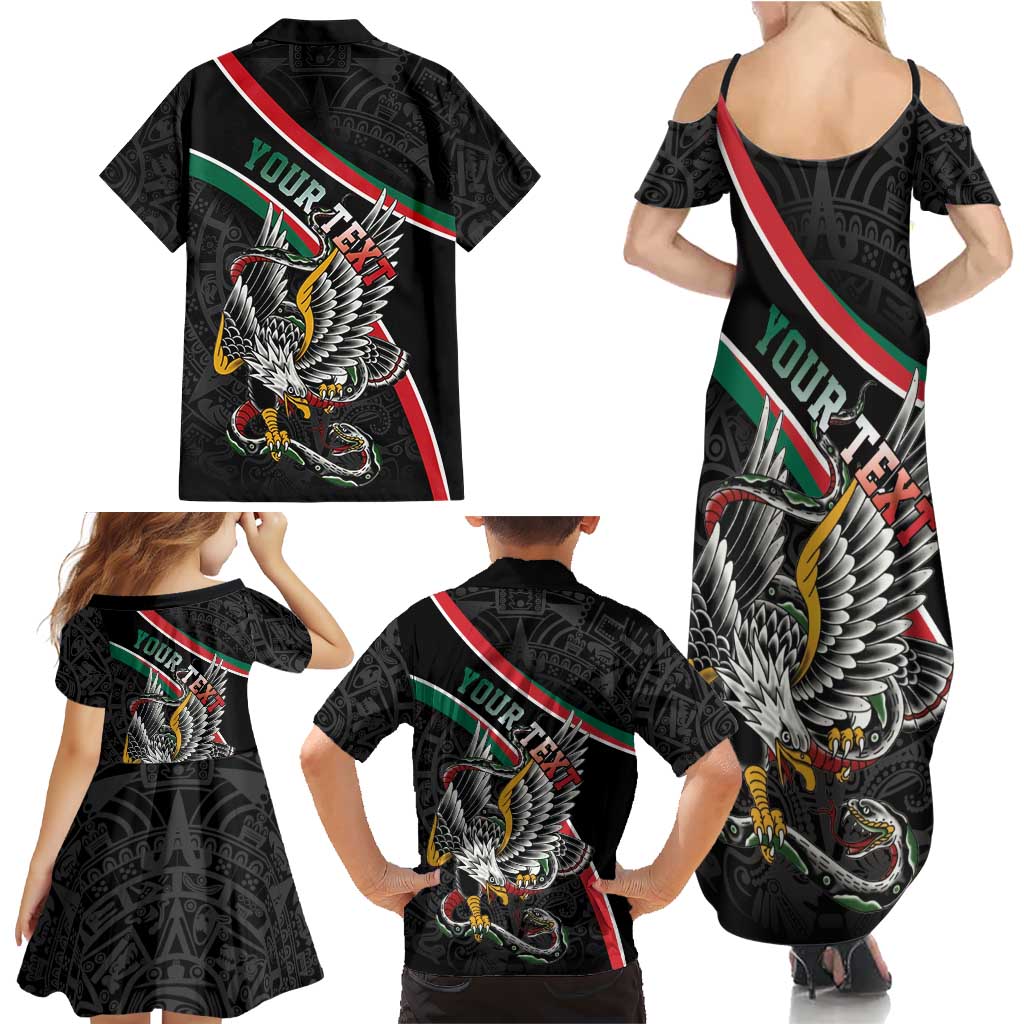 Mexico Eagle Spirit Personalized Family Matching Summer Maxi Dress and Hawaiian Shirt Ancient Aztec Pattern - Wonder Print Shop