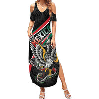 Mexico Eagle Spirit Personalized Family Matching Summer Maxi Dress and Hawaiian Shirt Ancient Aztec Pattern - Wonder Print Shop