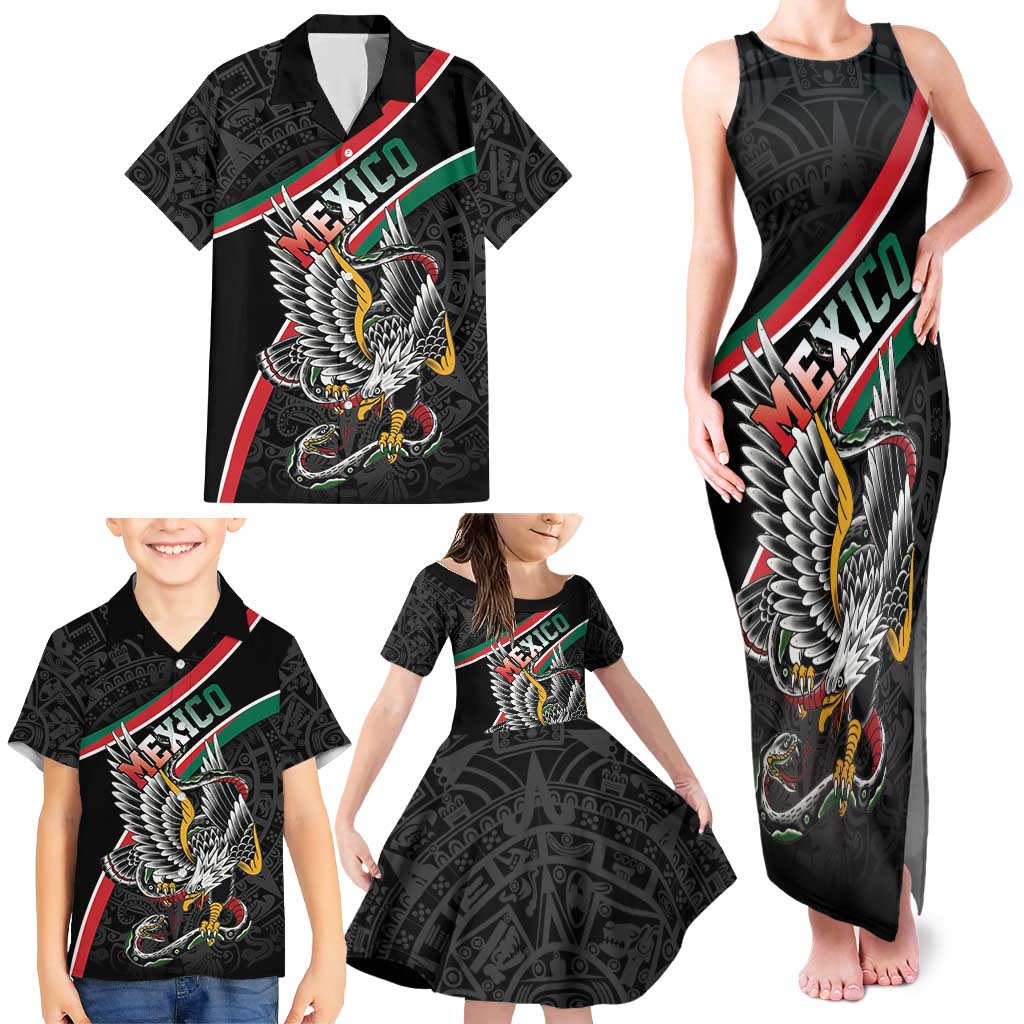 Mexico Eagle Spirit Personalized Family Matching Tank Maxi Dress and Hawaiian Shirt Ancient Aztec Pattern - Wonder Print Shop