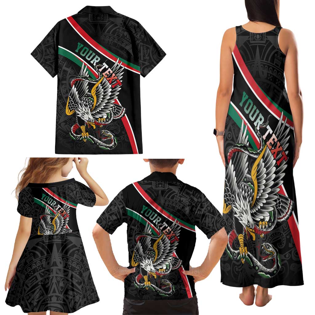 Mexico Eagle Spirit Personalized Family Matching Tank Maxi Dress and Hawaiian Shirt Ancient Aztec Pattern - Wonder Print Shop