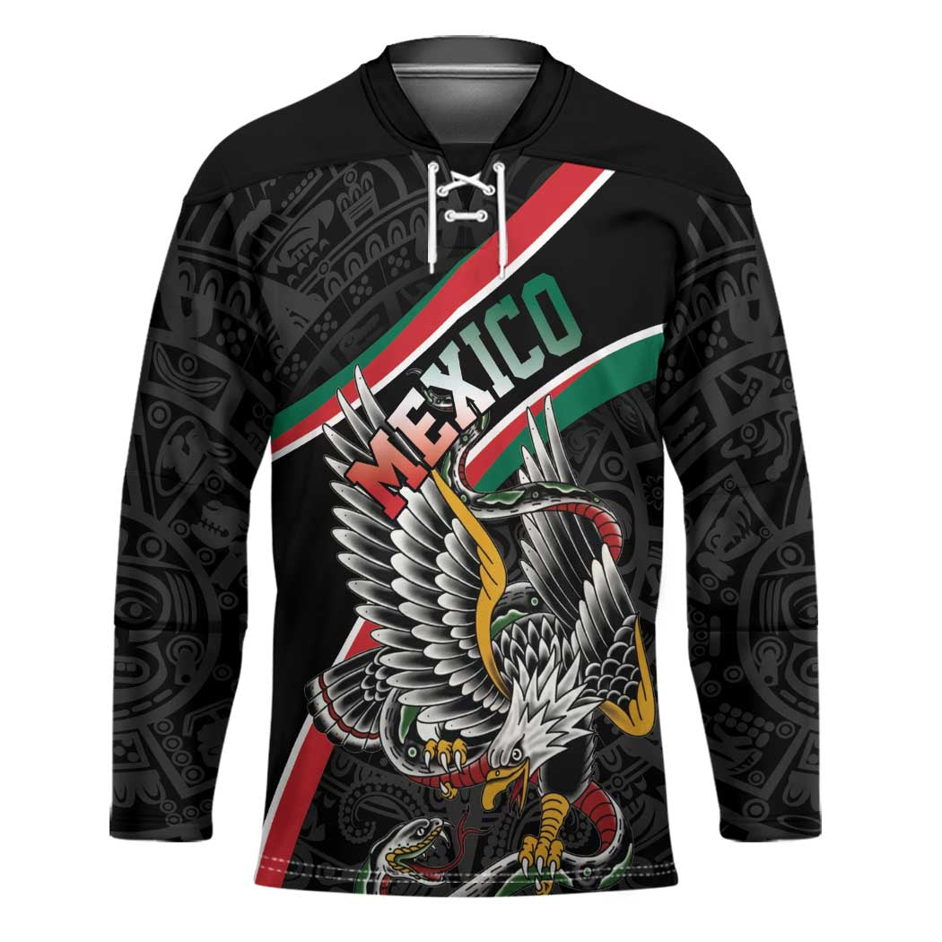 Mexico Eagle Spirit Personalized Hockey Jersey Ancient Aztec Pattern - Wonder Print Shop