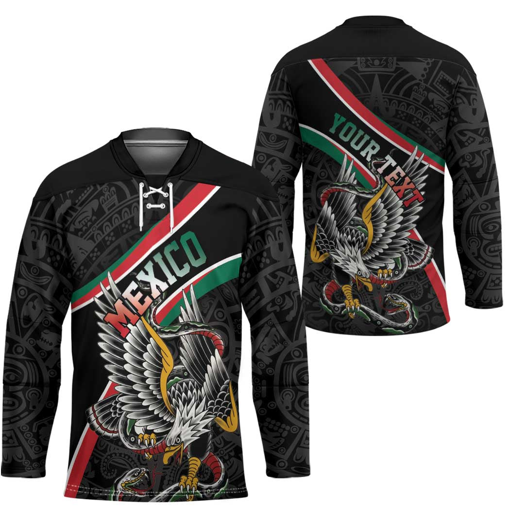 Mexico Eagle Spirit Personalized Hockey Jersey Ancient Aztec Pattern - Wonder Print Shop