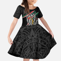 Mexico Eagle Spirit Personalized Kid Short Sleeve Dress Ancient Aztec Pattern - Wonder Print Shop