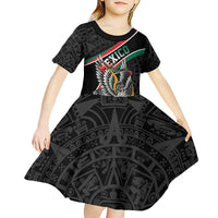 Mexico Eagle Spirit Personalized Kid Short Sleeve Dress Ancient Aztec Pattern - Wonder Print Shop