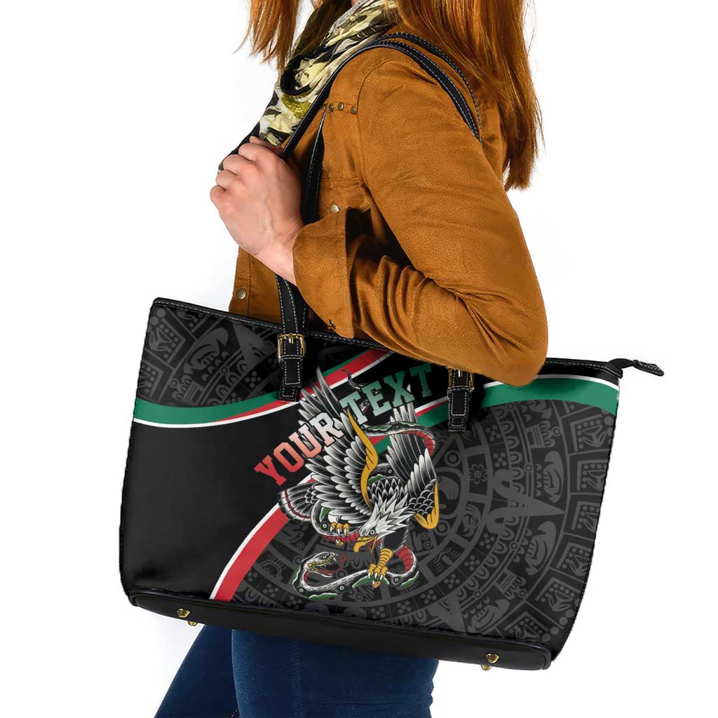 Mexico Eagle Spirit Personalized Leather Tote Bag Ancient Aztec Pattern - Wonder Print Shop