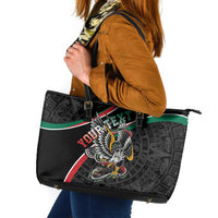 Mexico Eagle Spirit Personalized Leather Tote Bag Ancient Aztec Pattern - Wonder Print Shop