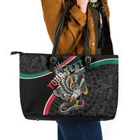 Mexico Eagle Spirit Personalized Leather Tote Bag Ancient Aztec Pattern - Wonder Print Shop