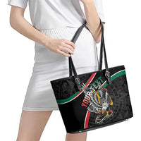 Mexico Eagle Spirit Personalized Leather Tote Bag Ancient Aztec Pattern - Wonder Print Shop