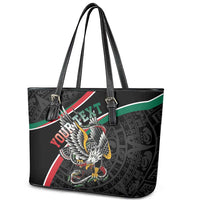 Mexico Eagle Spirit Personalized Leather Tote Bag Ancient Aztec Pattern - Wonder Print Shop
