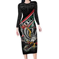 Mexico Eagle Spirit Personalized Long Sleeve Bodycon Dress Ancient Aztec Pattern - Wonder Print Shop