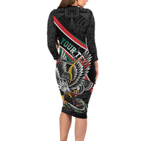 Mexico Eagle Spirit Personalized Long Sleeve Bodycon Dress Ancient Aztec Pattern - Wonder Print Shop