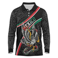 Mexico Eagle Spirit Personalized Long Sleeve Polo Shirt Ancient Aztec Pattern - Wonder Print Shop