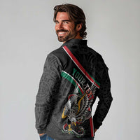 Mexico Eagle Spirit Personalized Long Sleeve Polo Shirt Ancient Aztec Pattern - Wonder Print Shop