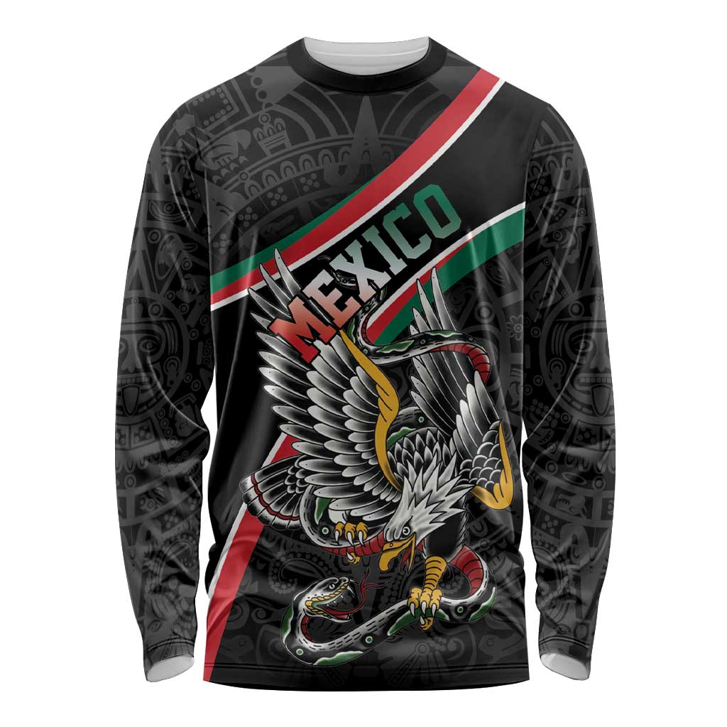 Mexico Eagle Spirit Personalized Long Sleeve Shirt Ancient Aztec Pattern - Wonder Print Shop
