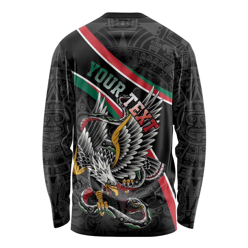 Mexico Eagle Spirit Personalized Long Sleeve Shirt Ancient Aztec Pattern - Wonder Print Shop