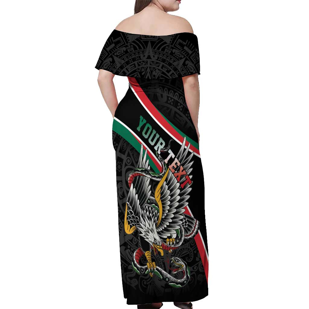 Mexico Eagle Spirit Personalized Off Shoulder Maxi Dress Ancient Aztec Pattern - Wonder Print Shop