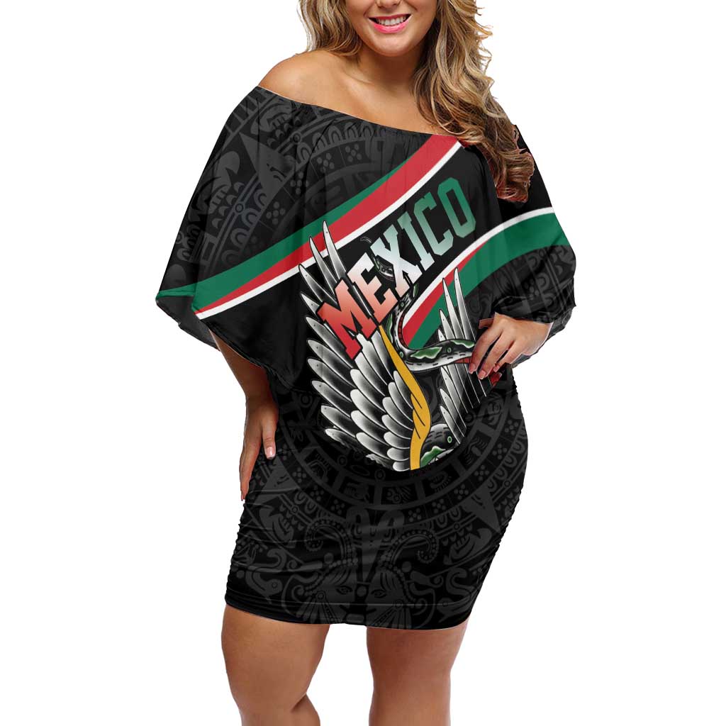Mexico Eagle Spirit Personalized Off Shoulder Short Dress Ancient Aztec Pattern - Wonder Print Shop