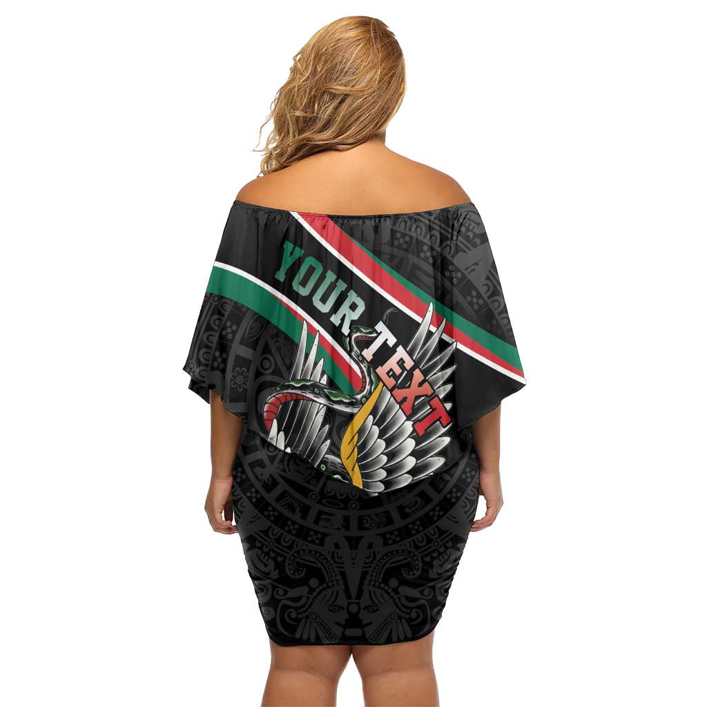 Mexico Eagle Spirit Personalized Off Shoulder Short Dress Ancient Aztec Pattern - Wonder Print Shop