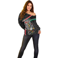 Mexico Eagle Spirit Personalized Off Shoulder Sweater Ancient Aztec Pattern - Wonder Print Shop